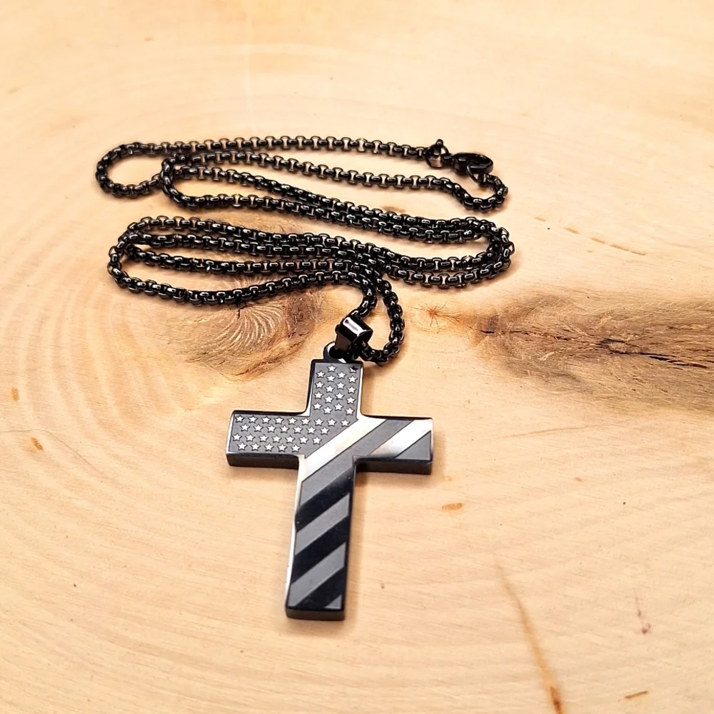 Stars & Stripes American Flag Stainless Steel Men's Pendant Necklace